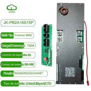 JK BMS-bateria Lifepo4 do inversor JK-PB2A16S15P 2A equilíbrio ativo, 8S, 16S 150A 24V, 48V, RS232 BT, armazenamento de energia do Li-íon